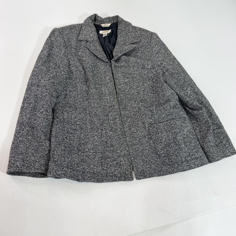 Talbots Blazer Womens 14 Petite Gray Silk Wool Blend‎ Zip Lined Jacket Made USA